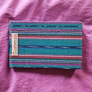 Mini notepad with handmade colorful woven refillable cover from Guatemala